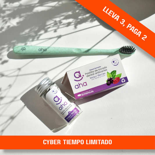 Pack Pastillas Dentales + Cepillo AHA (62 uds) - Sin Agua y Sin Plástico